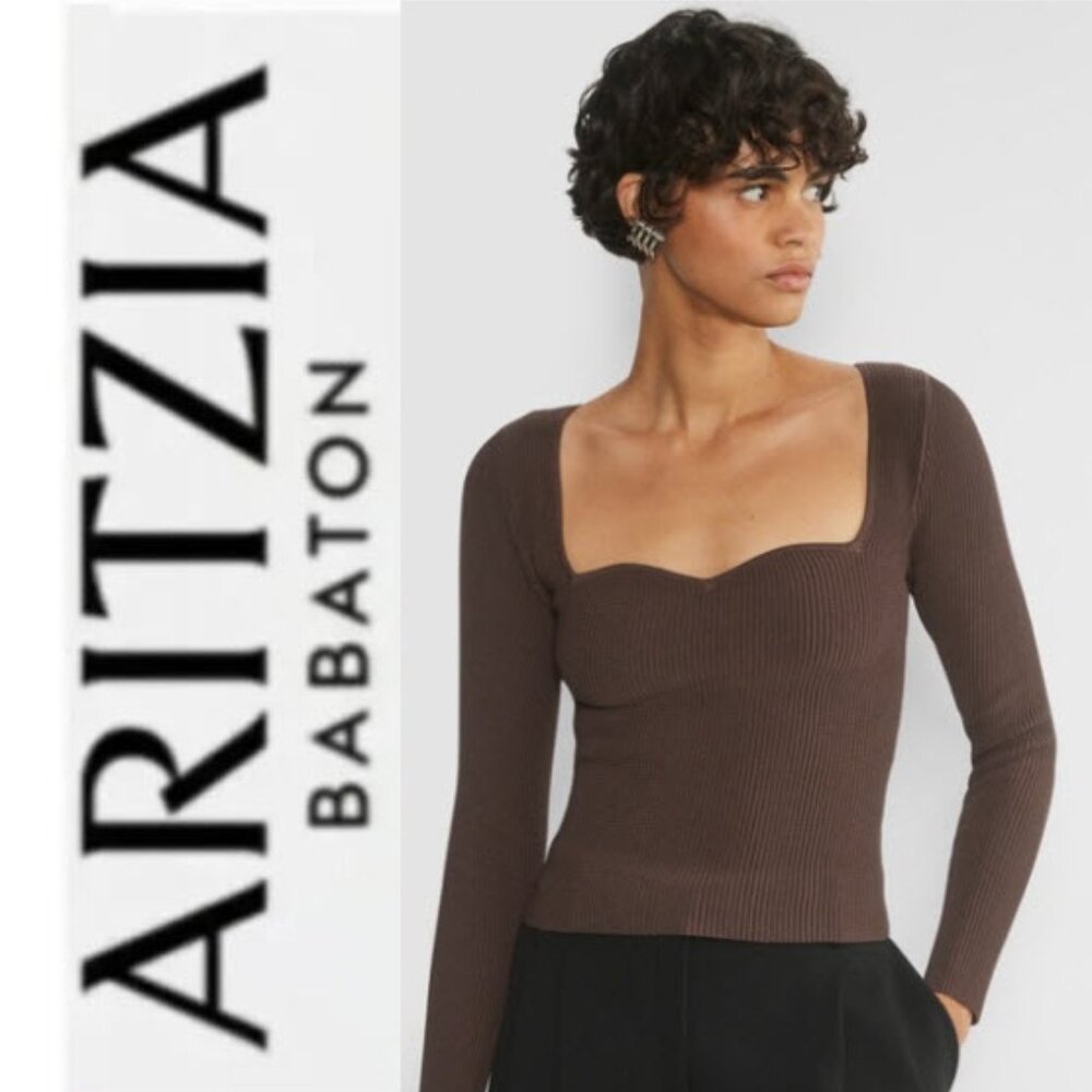 Babaton Long sleeve Top Ribbed Brown NWT Size medium Minimalist Chic Coastal